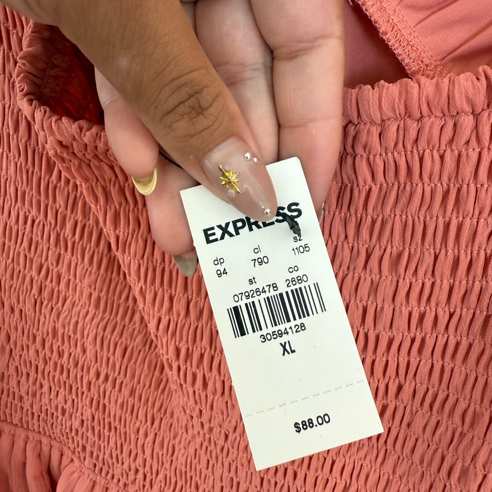 Express Coral Smocked Dress - Picture 4 of 5